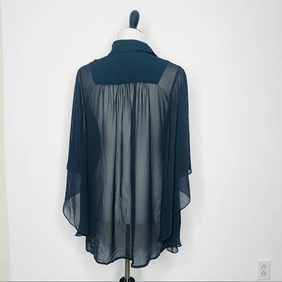 Kai-Aakmann Chiffon Viole Cape Blouse Sheer Back oversized button front womens S - Picture 5 of 6